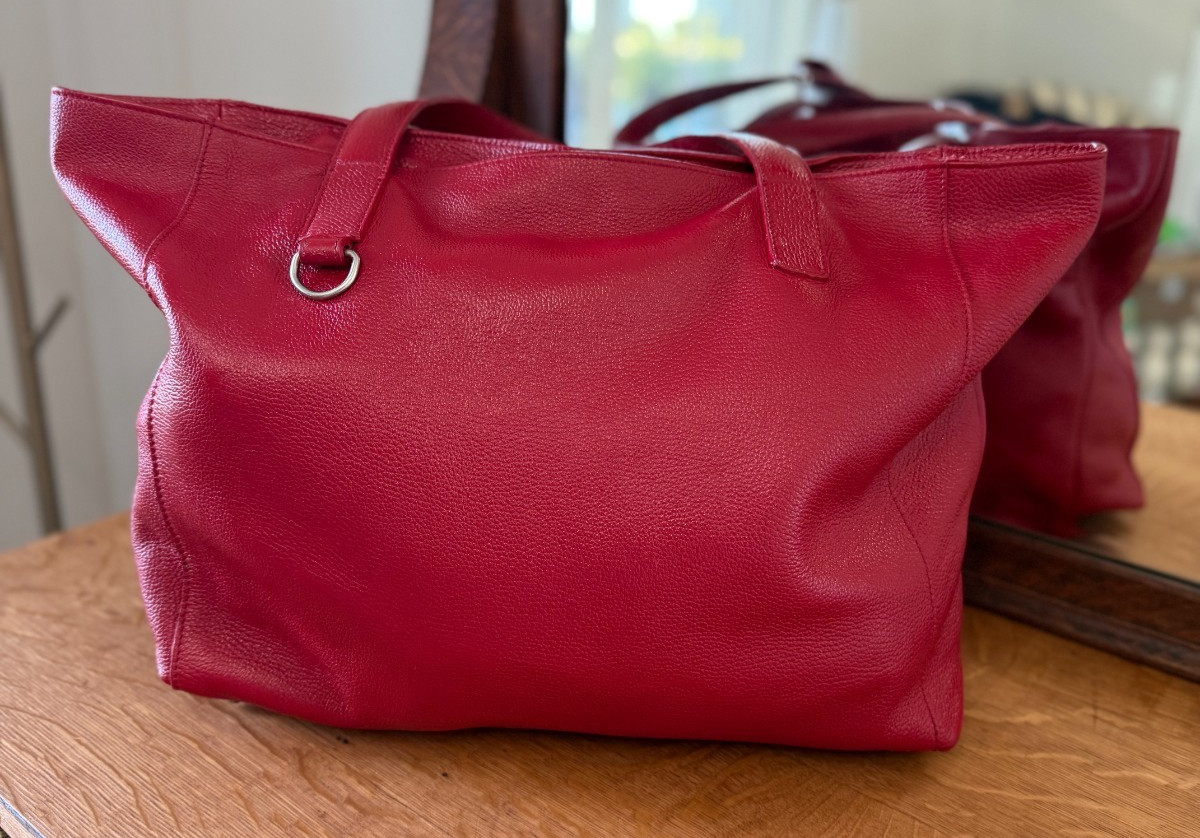 Leather Pebbled Red Maurizio Taiuti Large Market Tote