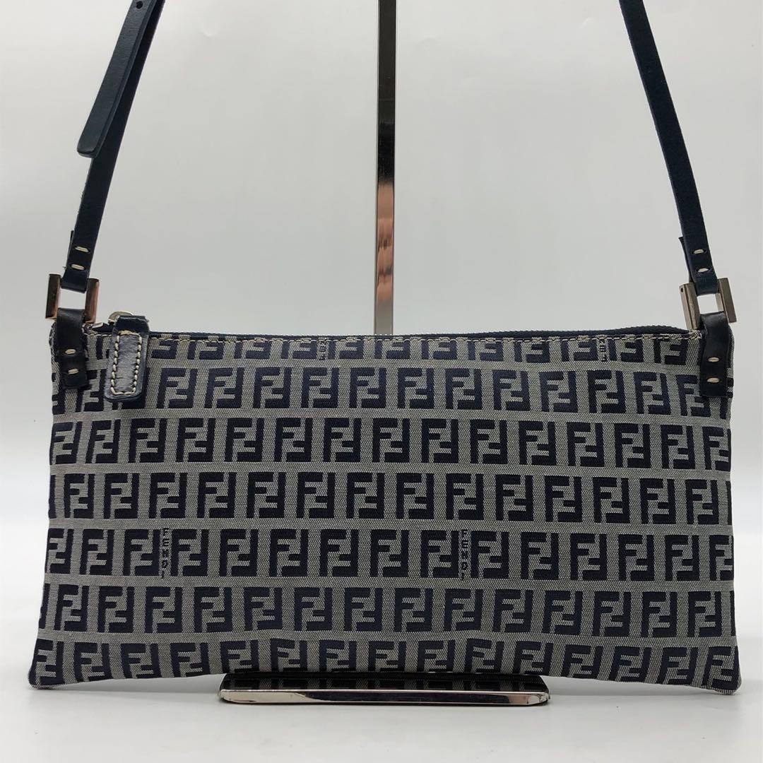 Fendi Zucchino FF Canvas Leather Accessory Pochette Shoulder Bag Auth