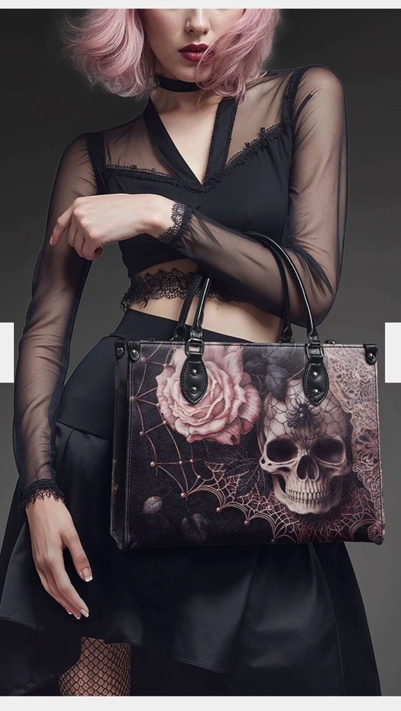 Skullette “VENOMINA” – BLACK INTERIOR – LEATHER HANDBAG With Strap