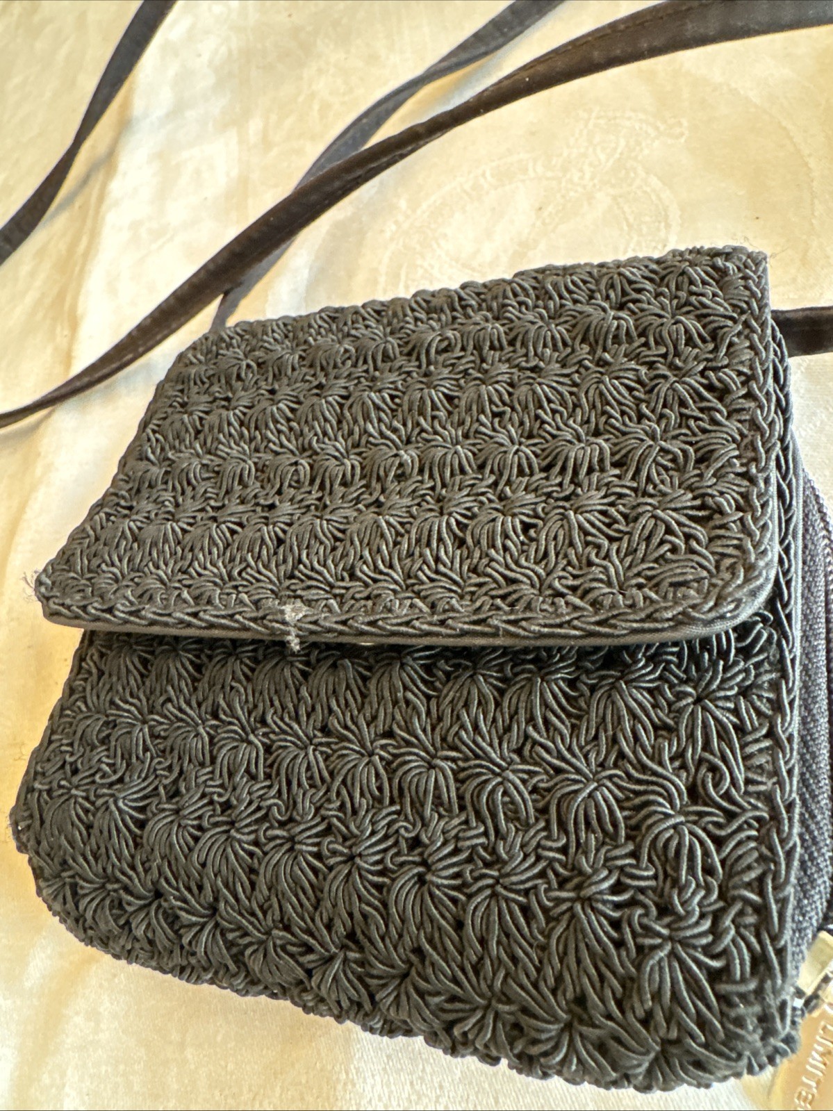 The Limited Black Crocheted Removable Crossbody Strap Wallet 5.5” x 5”