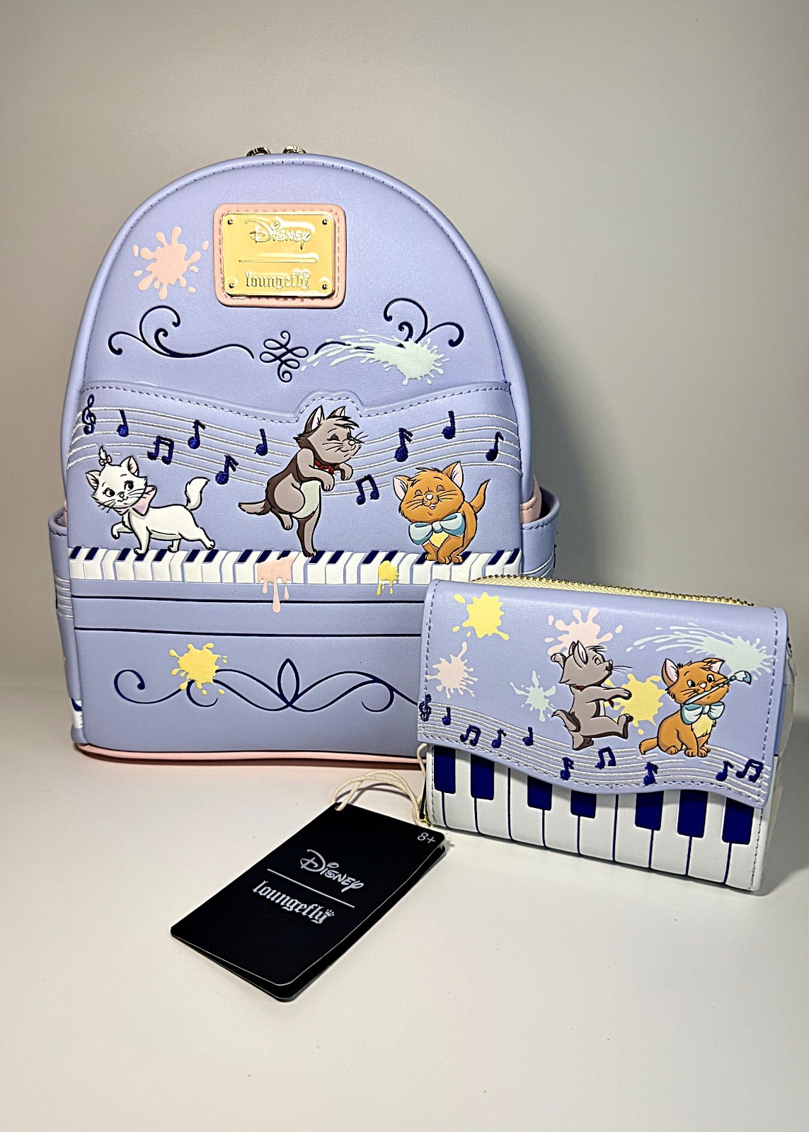 Loungefly Disney The Aristocats Kittens Piano Mini Backpack and Wallet Set NWT
