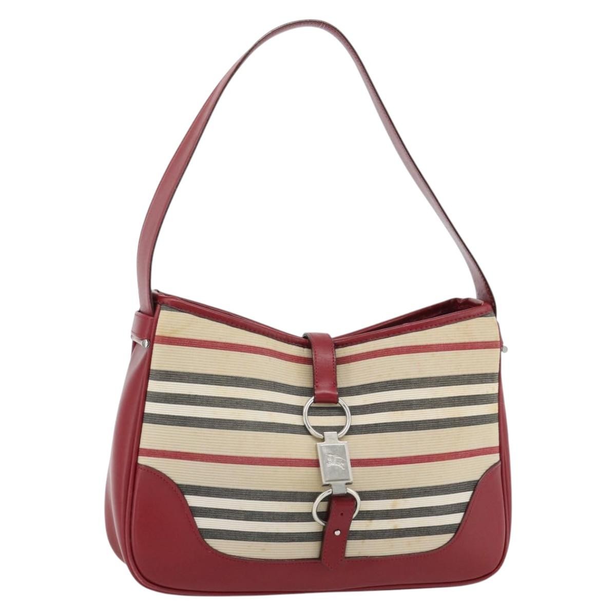BURBERRY Blue Label Shoulder Bag Canvas Beige Silver Auth 181126