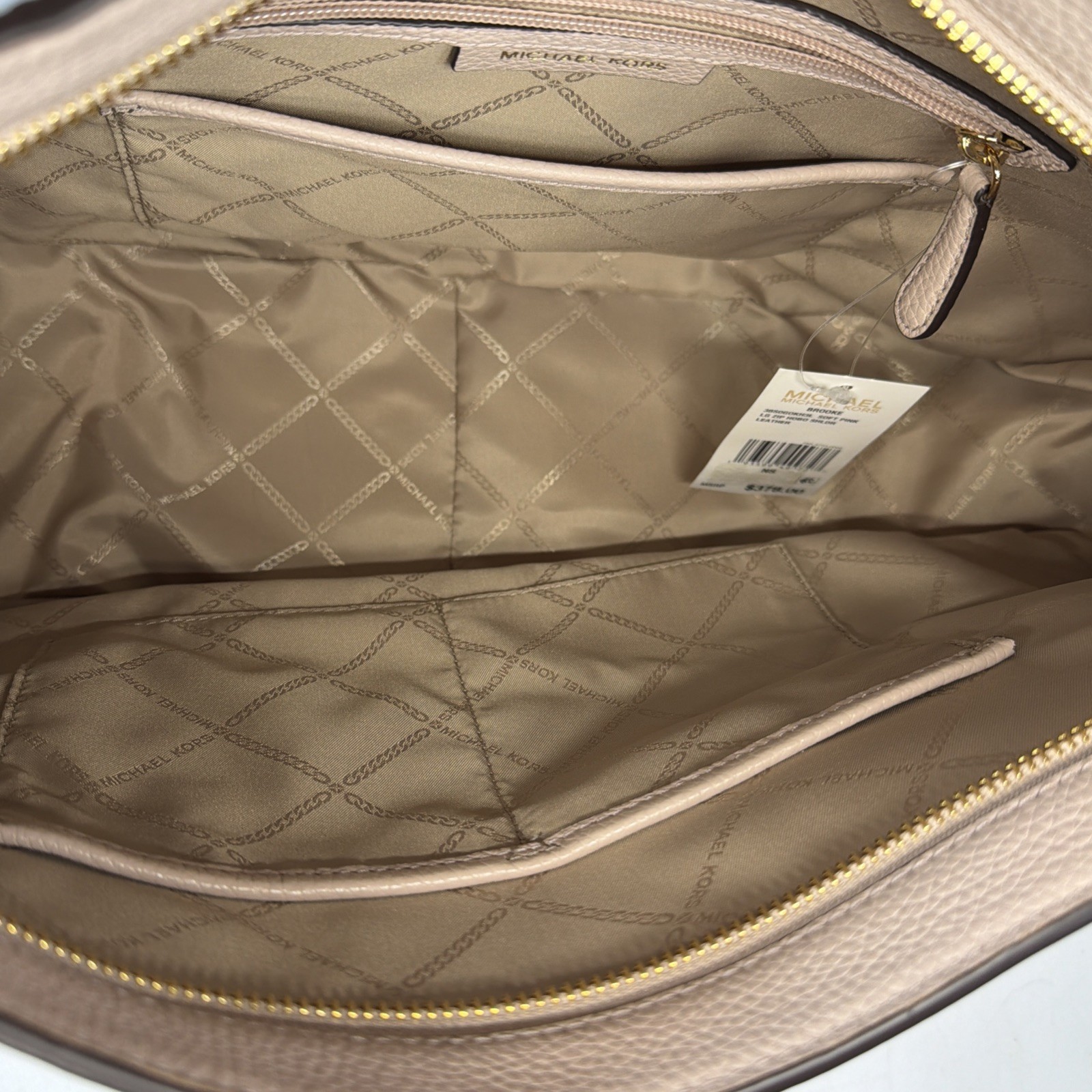 Michael Kors Soft Pink Pebbled Leather Large Brooke Hobo Shoulder Purse Bag NWT