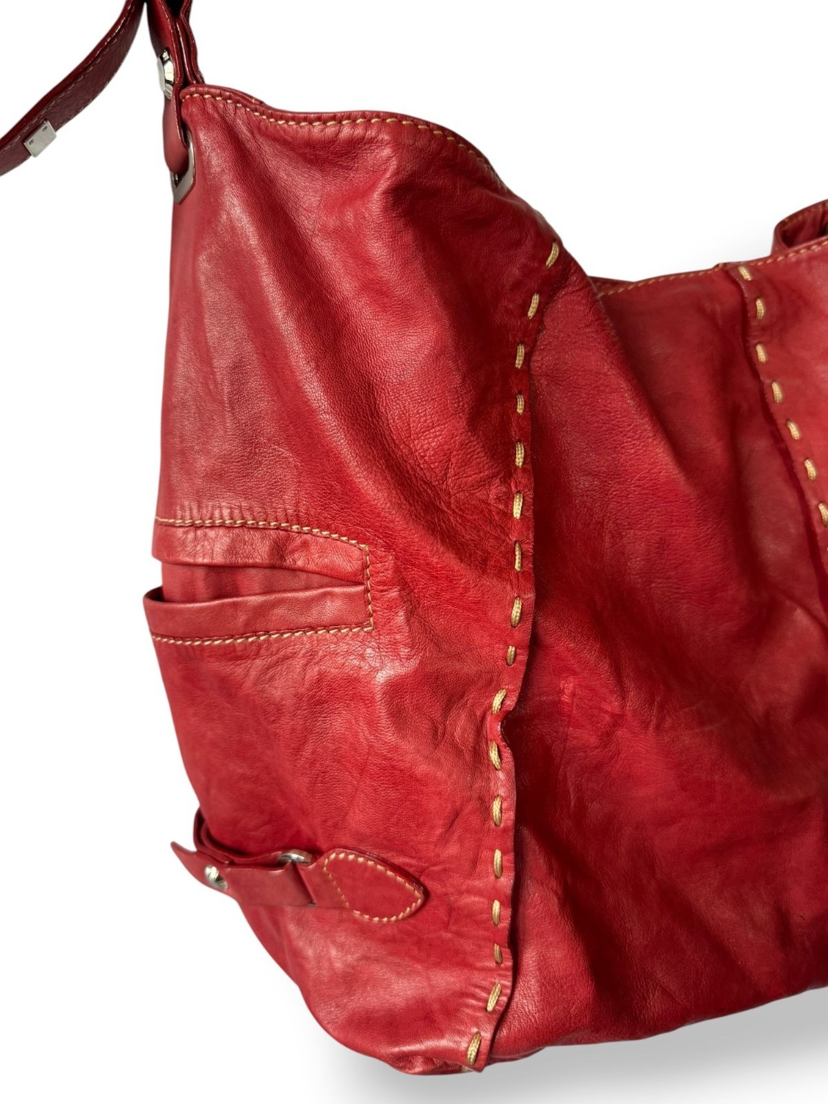 Nicoli Red Leather Shoulder Bag Adjustable Strap Soft Stitch Detail