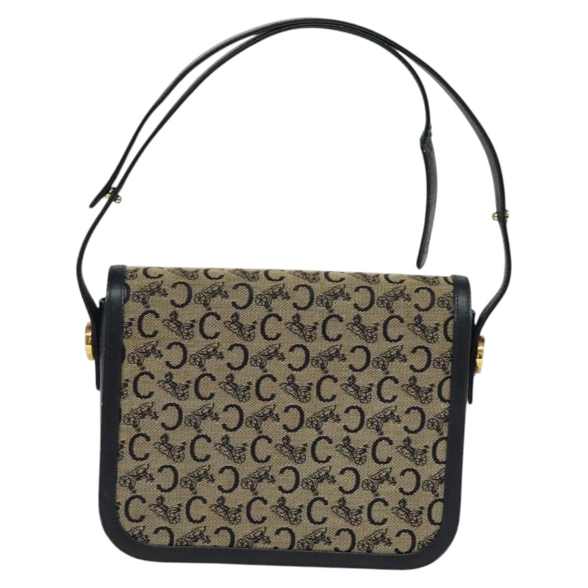 CELINE C Sulky Shoulder Bag Canvas Navy Gold Auth BA1018