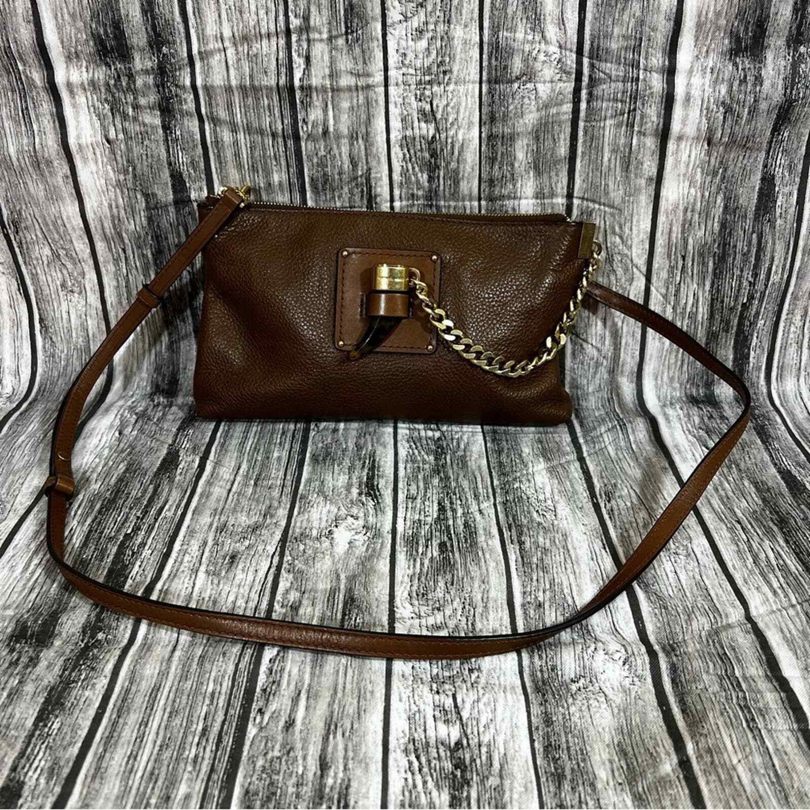 Michael Kors James Pebble Leather Clutch Crossbody Handbag Tortoise Detail