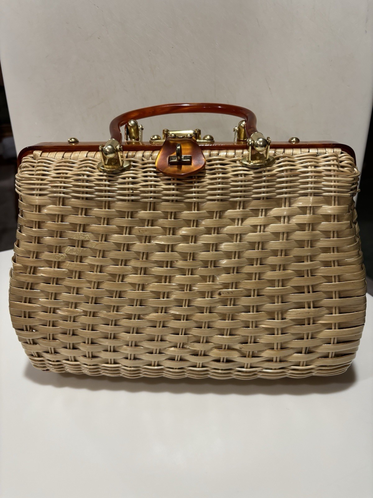 Princess Charming by Atlas Vintage Wicker Handbag Seashells Circa 1950s