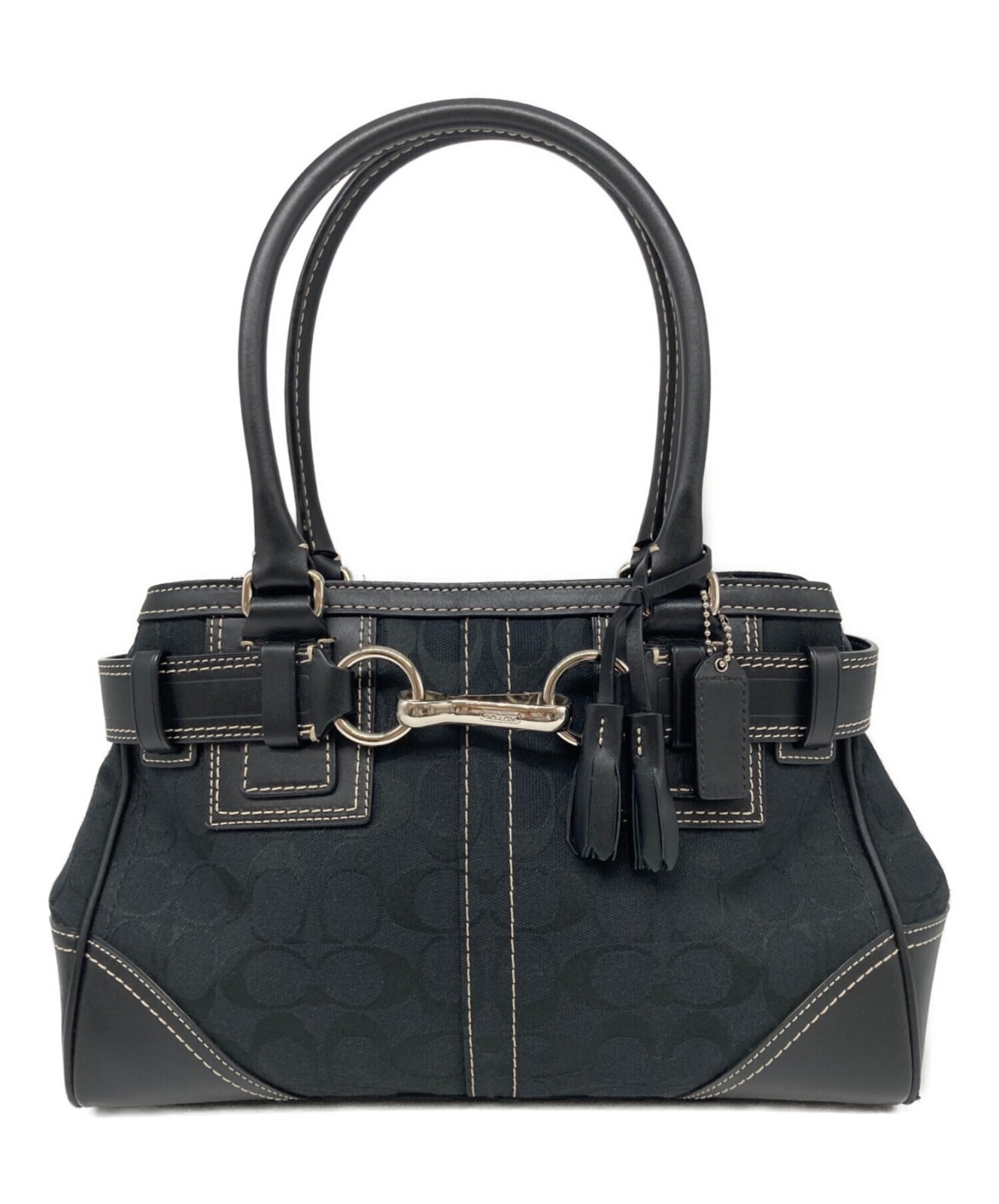 Coach Hampton Clip Signature Jacquard Handbag Black Silver Hardware 10245