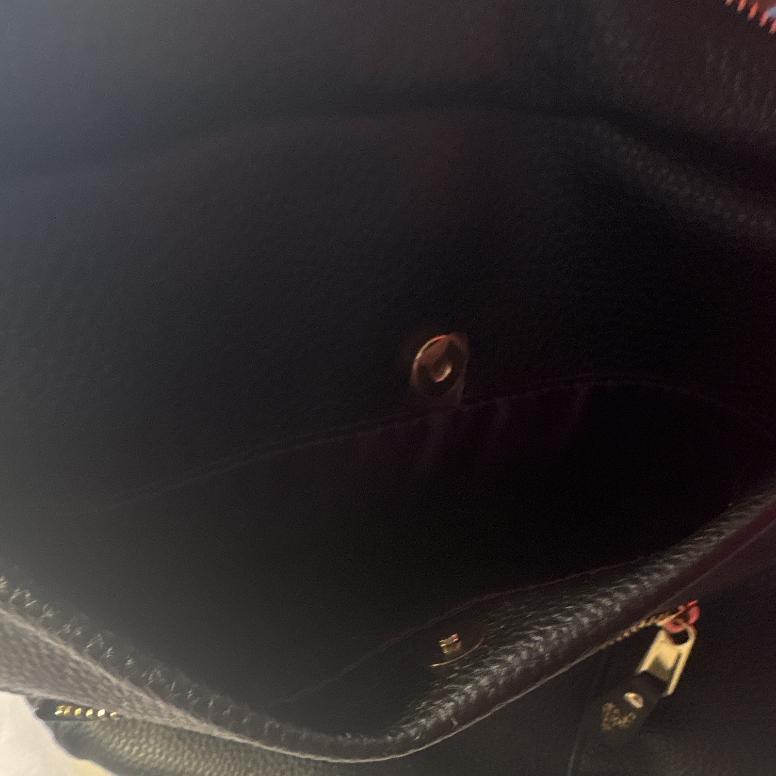 Younique Black Pebbled Backpack with Gold Hardware & Zip, Pockets, Purple Lining