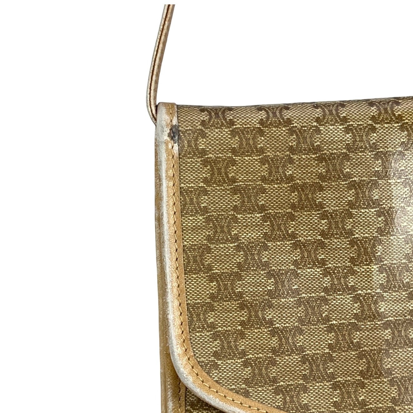Celine Macadam Triomphe Vintage Flap Crossbody Shoulder Bag Clutch Tan Italy