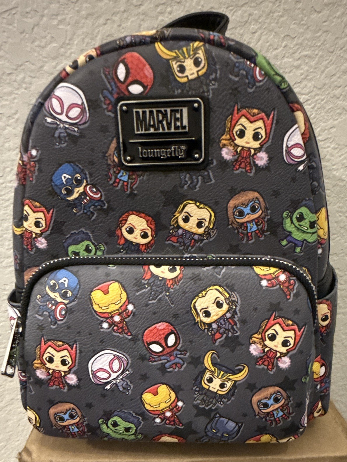 Loungefly Marvel Avengers Mini Backpack Character Print Black/Multicolor Pockets