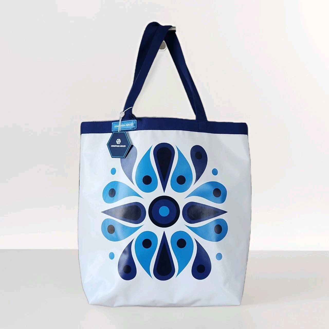 Jonathan Adler Talulla Large Beach Tote Navy White Feather Medallion Bag New HTF