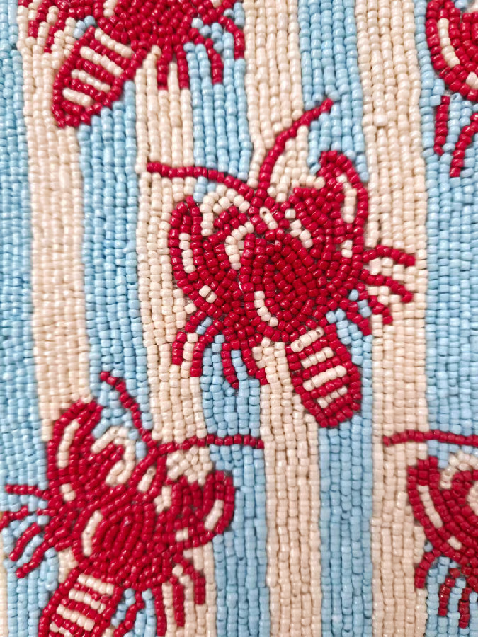 Lulu Beaded Wt Blue Red Lobster Crossbody Tote Nautical Beach Coastal Resort Bag