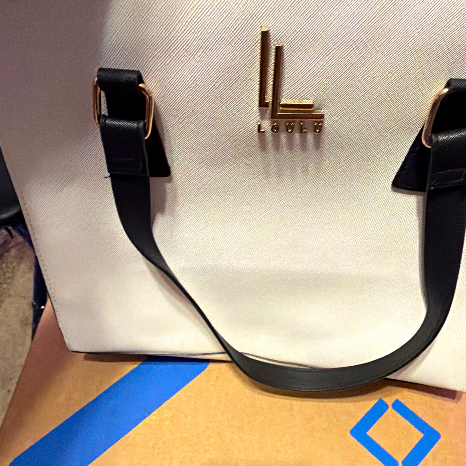 Loulou White Tote Bag Black Double Handles Gold Hardware Zip/Magnetic Pockets