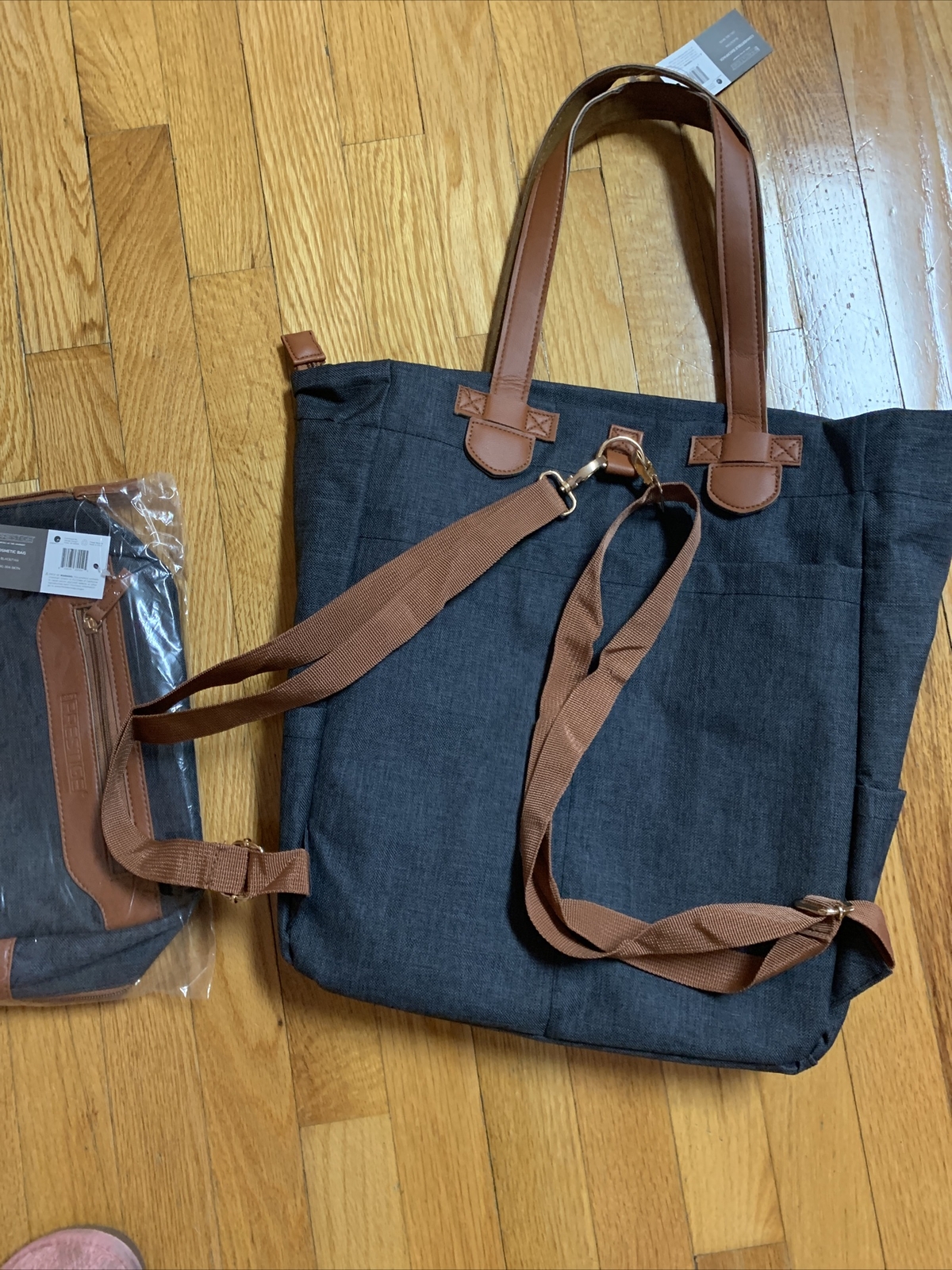 NWT CRG Prestige Convertible Backpack Bag! Denim With Make Up Bag Travel School