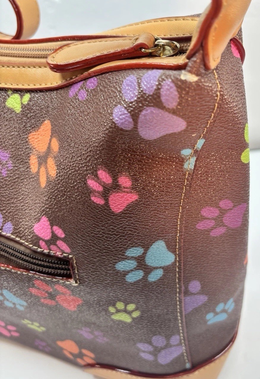 Brown Paw Print Animal Rescue Site Faux Leather Handbag Flaws & Trifold Wallet