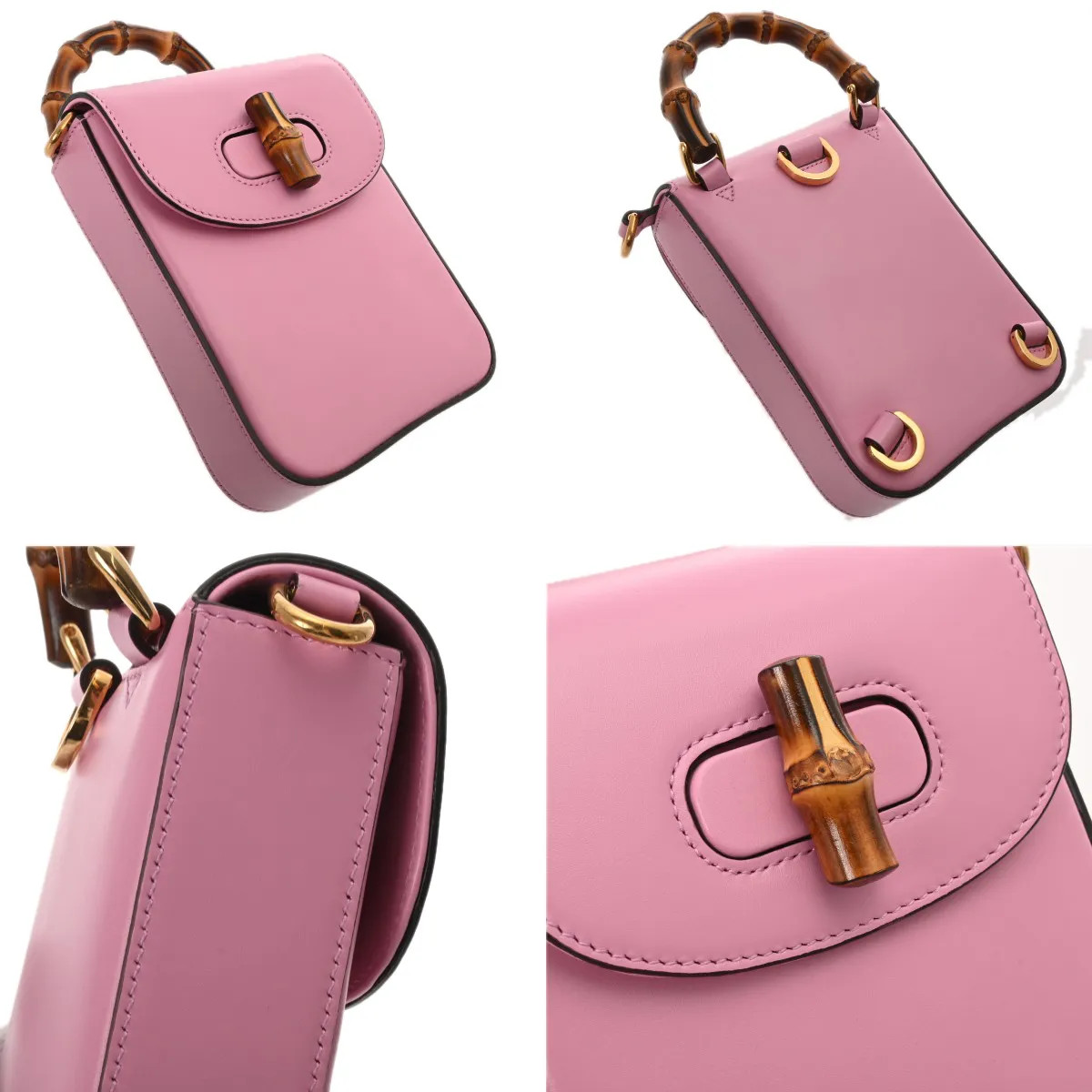 Gucci Bamboo 702106.521 Handbag Leather Pink #WB2945