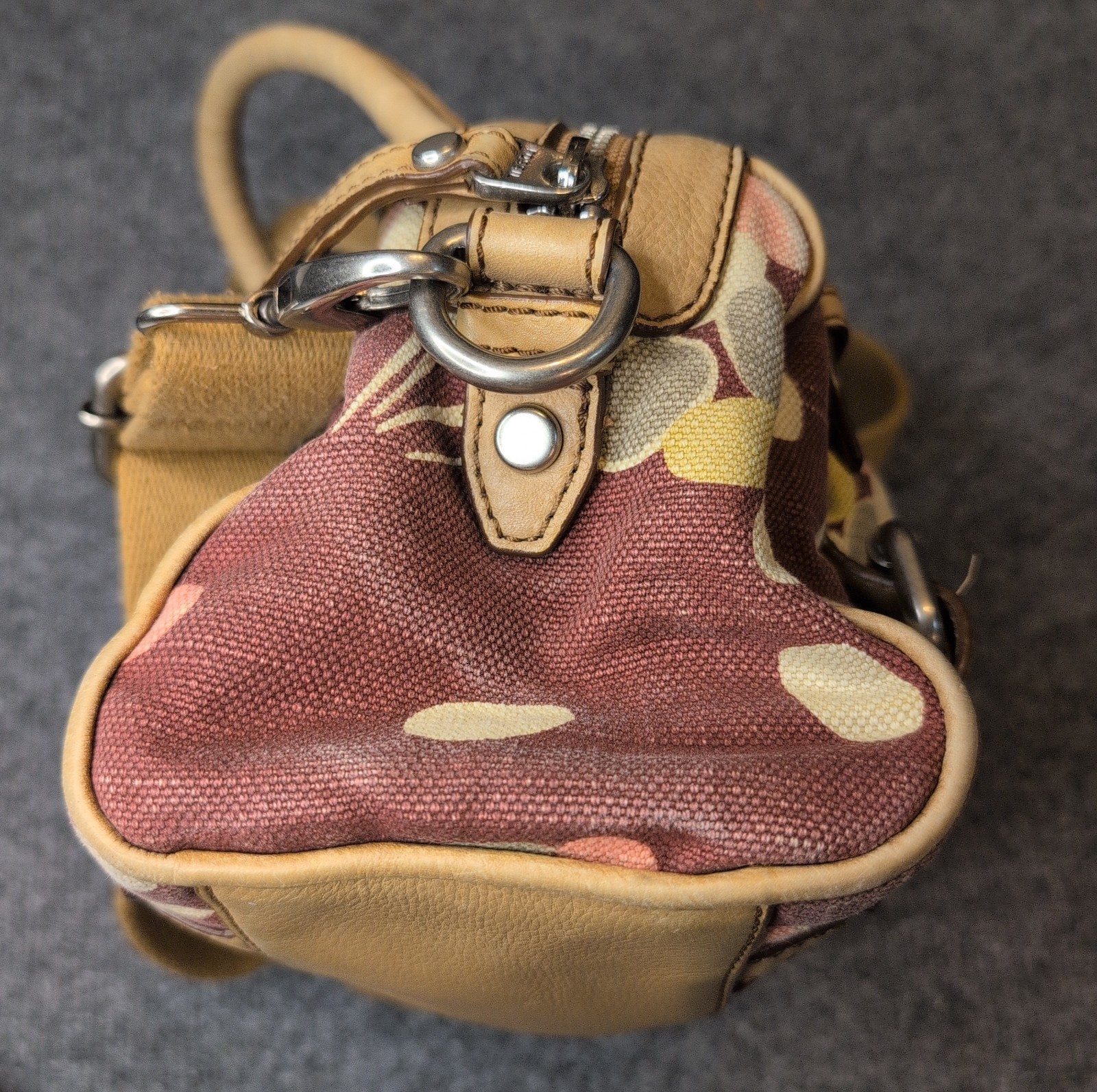 Vintage Fossil Maddox Fabric & Leather Handbag Purse With Strap Floral Y2K