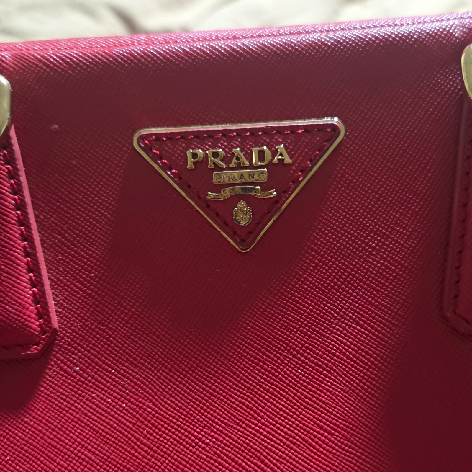 PRADA Red Zip Satchel Top Handle Bag Gold Hardware Double Handles Dust Bag