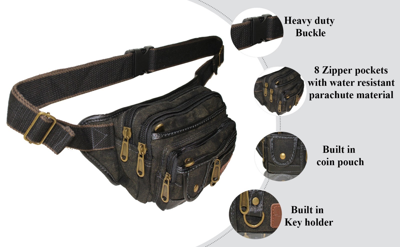 Canvas Army Fanny Pack Big & Tall 5 XL Travel Hip Pouch moon belly purse 1106
