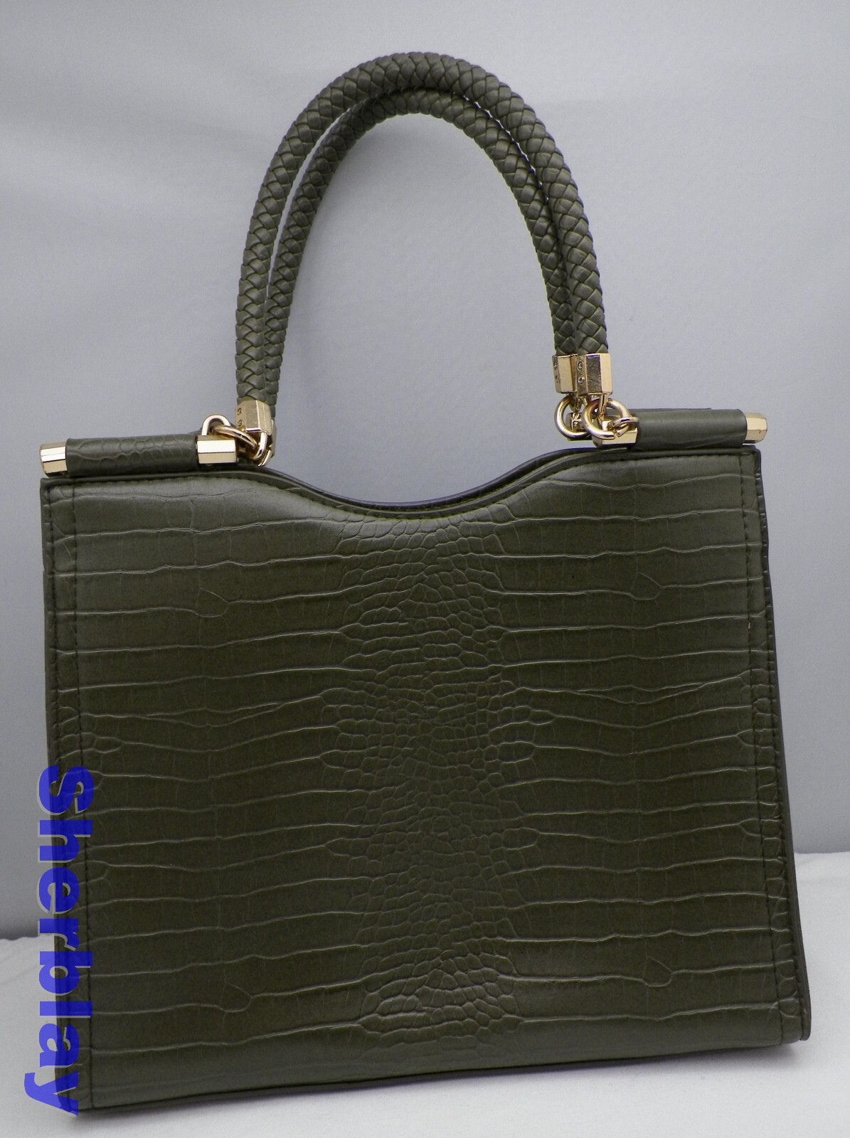 Bebe Green Faux Leather Natalie Satchel Bag Braided Handles Medium to large SZ