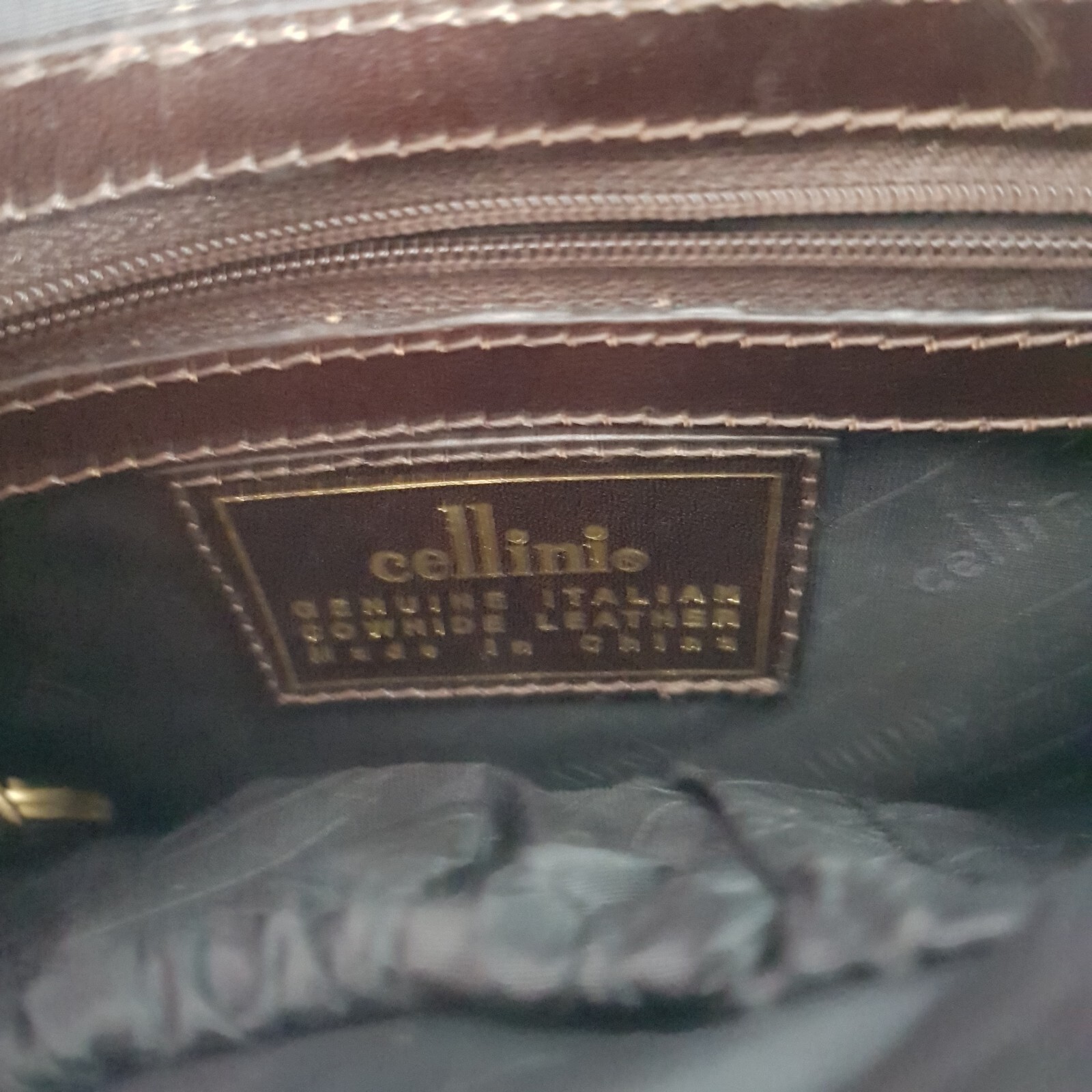 Cellini Leather Small Handbag 19x26cm Brown Gold Shoulder Crossbody Adjustable