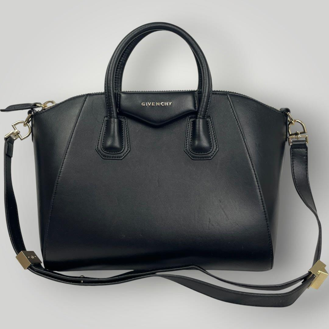 Givenchy Antigona Large Black Leather 2Way Shoulder Handbag Gold Hardware GC