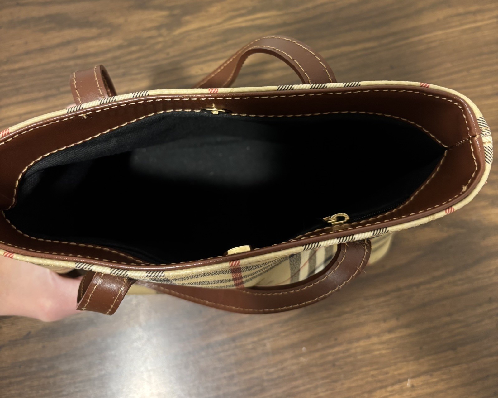 BURBERRY London Nova Check Small PVC Leather Tote Bag Brown Plaid Vintage