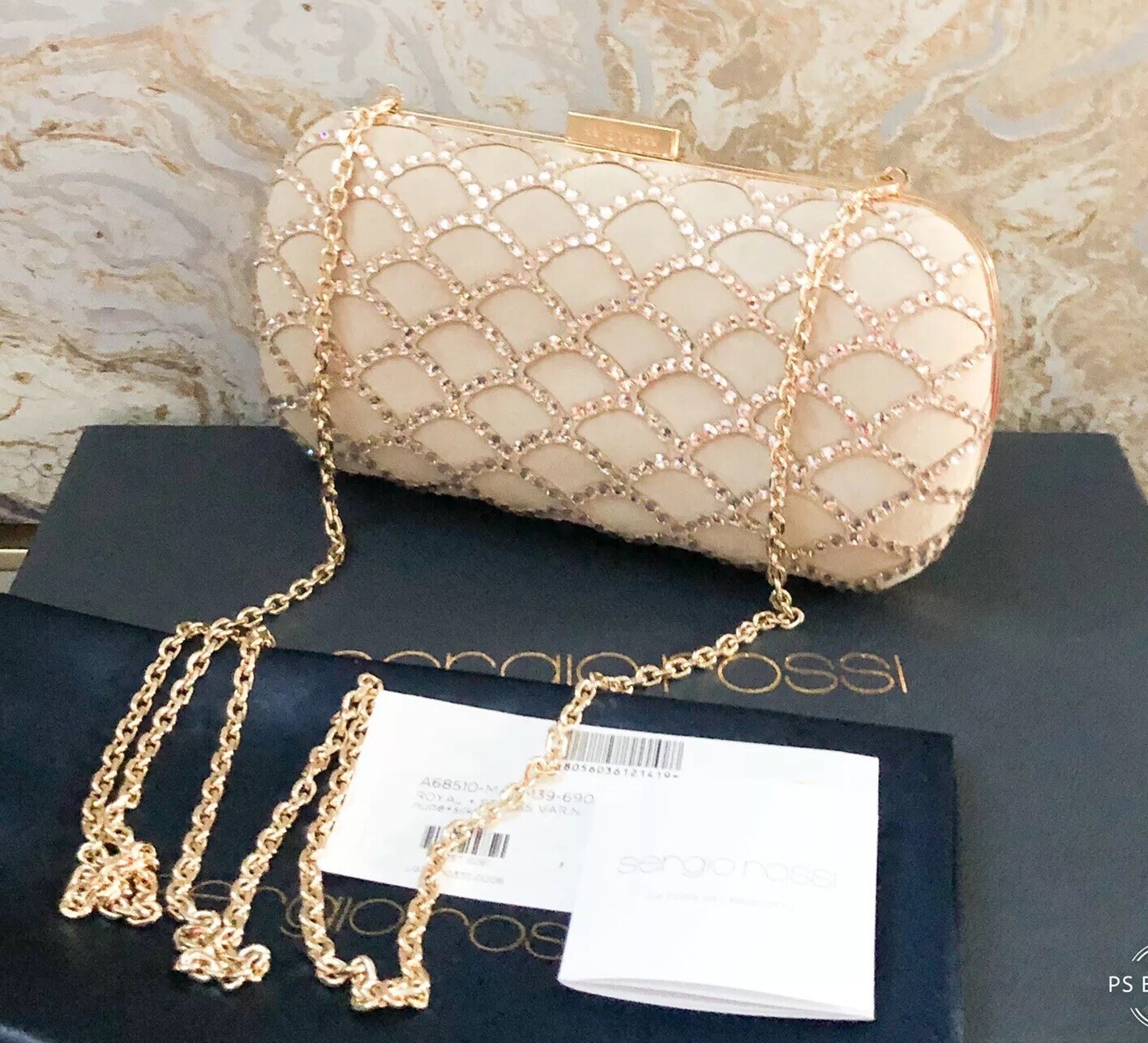 Sergio Rossi Suede Crystal Embellished Chain Clutch