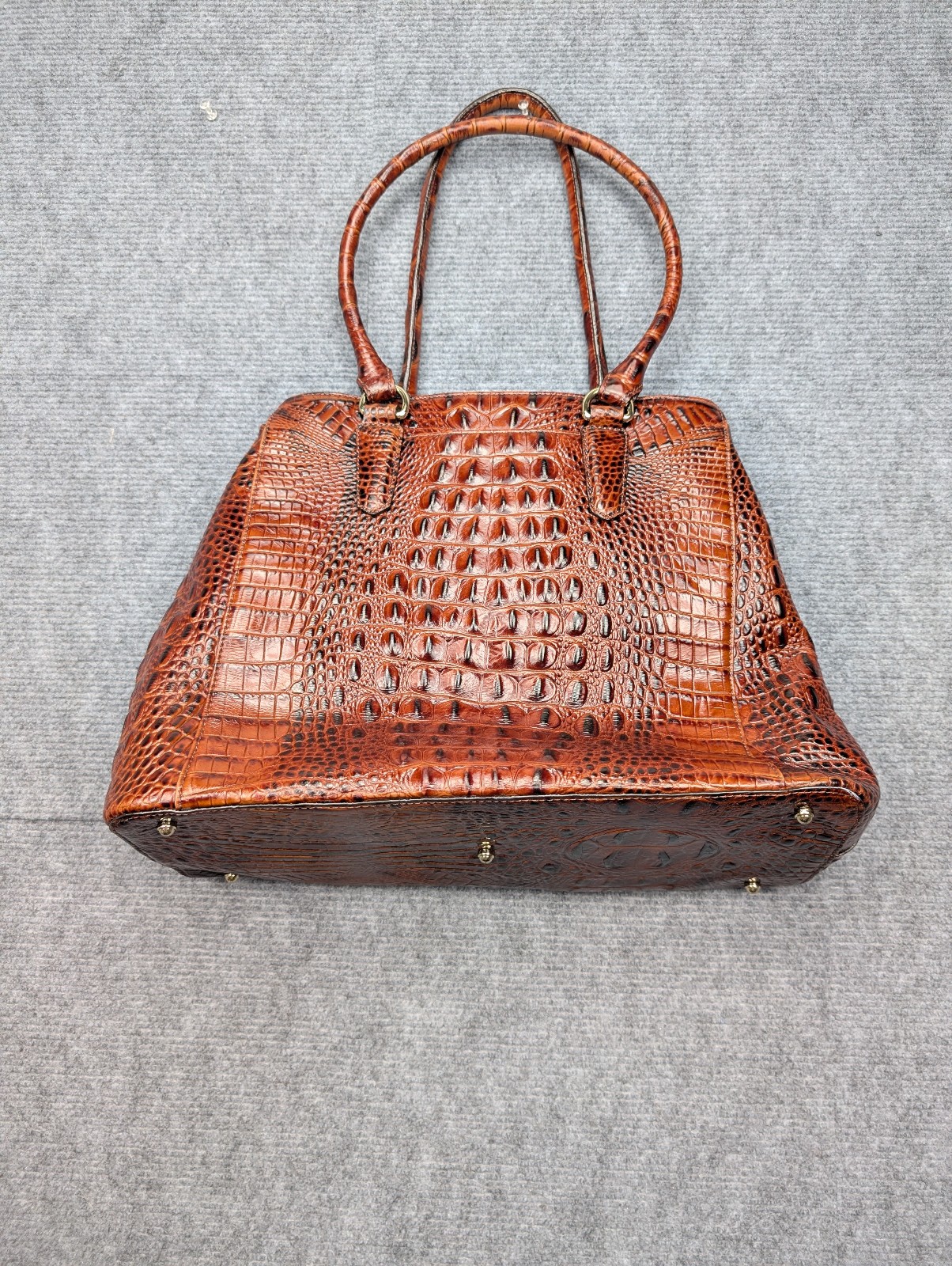 Brahmin Joan Tote Brown Croc Embossed Leather Shoulder Bag Purse Career Classic