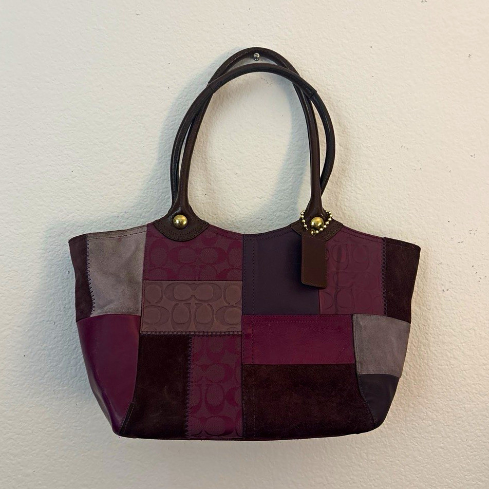 Super rare vintage Coach Bleeker Purple Suede genuine leather Patchwork tote