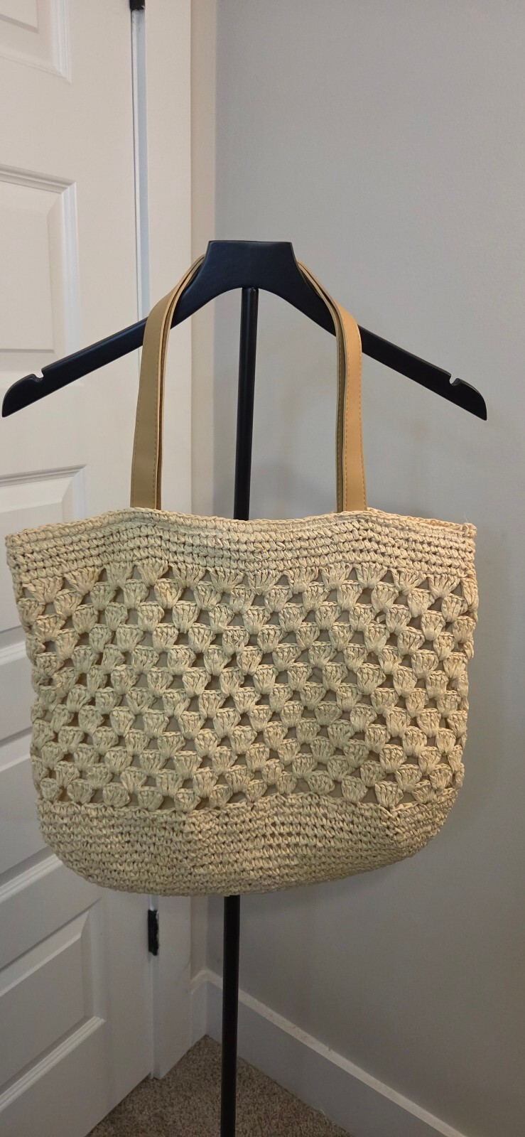 Pick Your Plum Large Handwoven Tote Bag with Faux Leather Handles