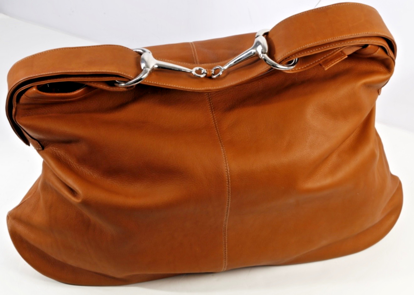 Cape Cod Equestrian Tan Cognac Leather Horsebit Oversized Slouchy Shoulder Bag