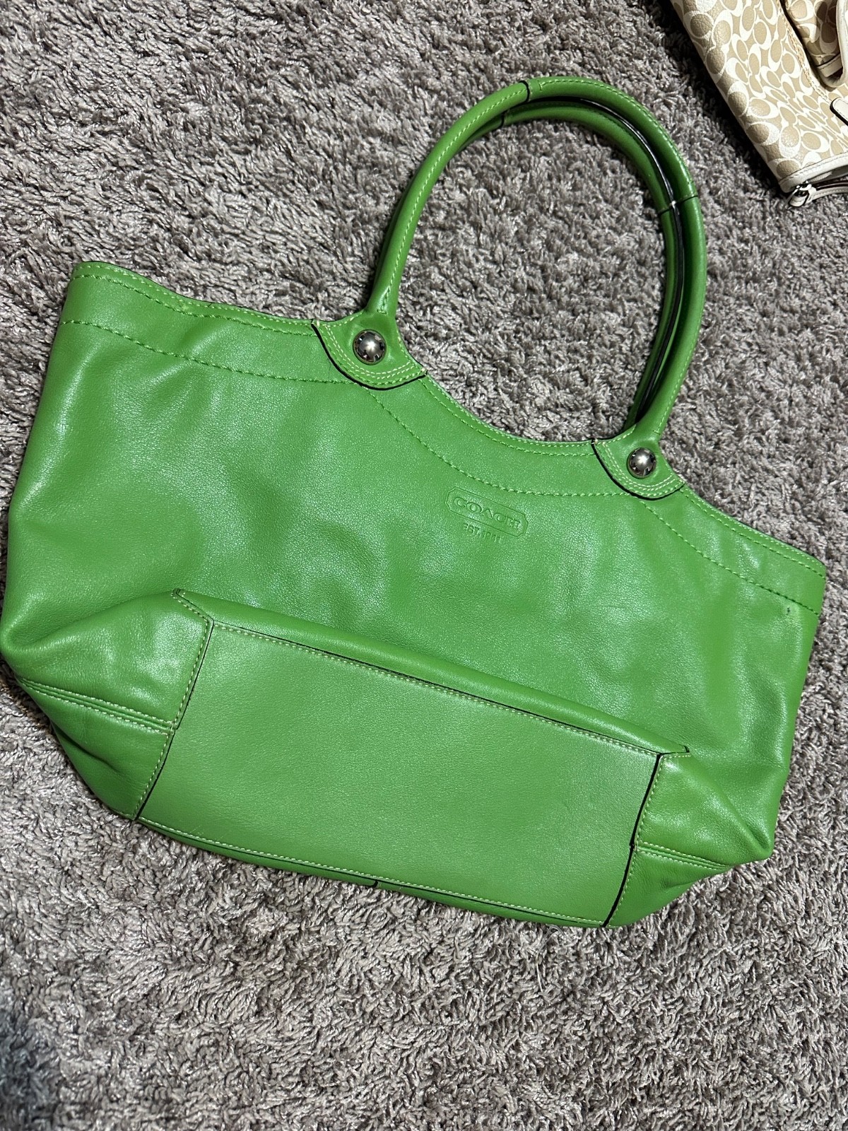 Coach F13003 Green Leather Gallery Tote Shoulder Bag Rare EUC