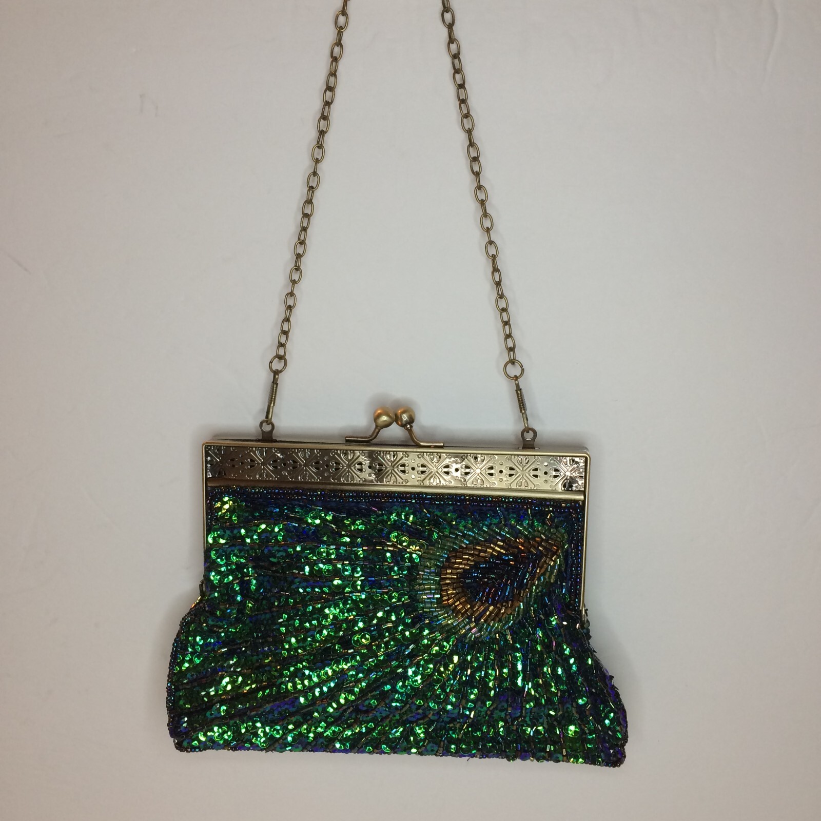 Off Park Collection (JTV) Peacock Color Antique Toned Beaded Clutch crossbody