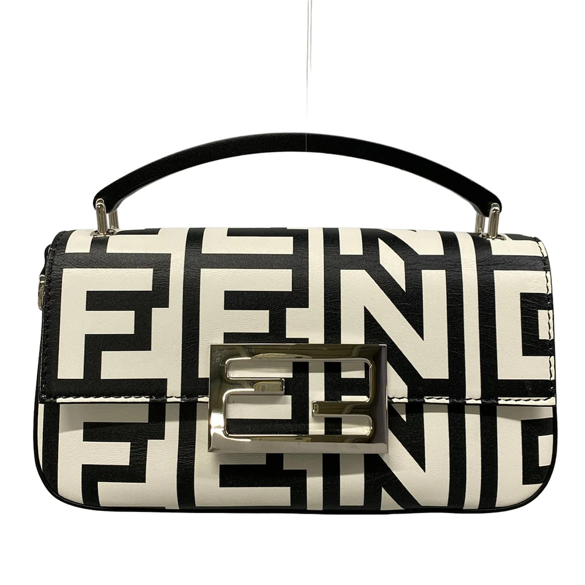 FENDI Baguette Phone Pouch 7AS142 Black White Leather Handbag