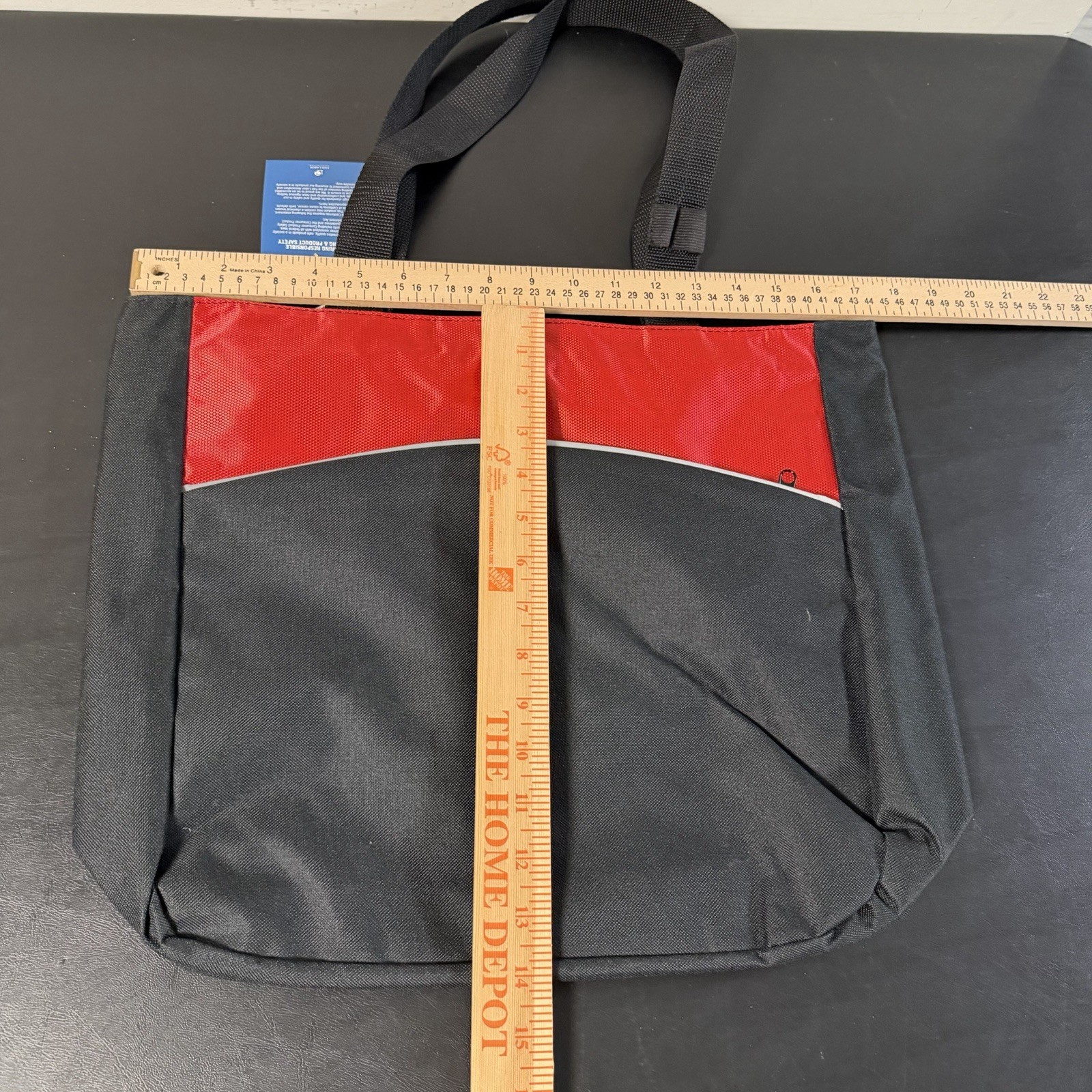 NWT Port Authority Tote Bag Two Tone Red Band Black Zipper Closure 17” X 14”