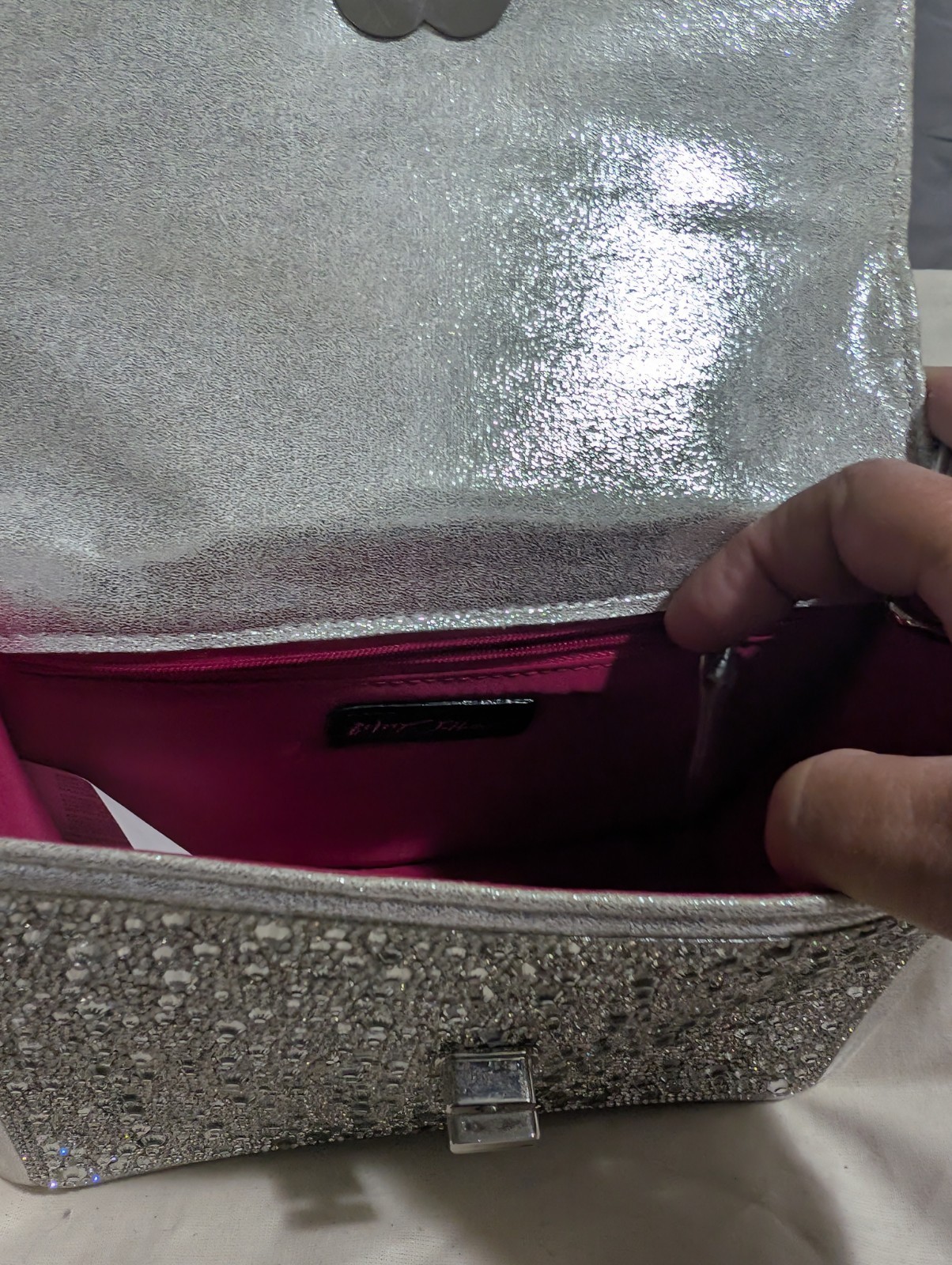 Silver Rhinestone Satchel Top Handle Handbag Purse for Women