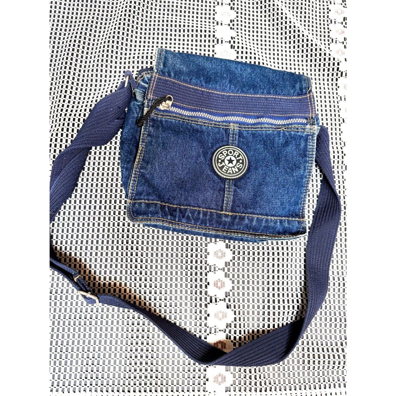 Sports Jeans Denim Crossbody Bag Blue Messenger Shoulder Purse Multi Pocket Y2K