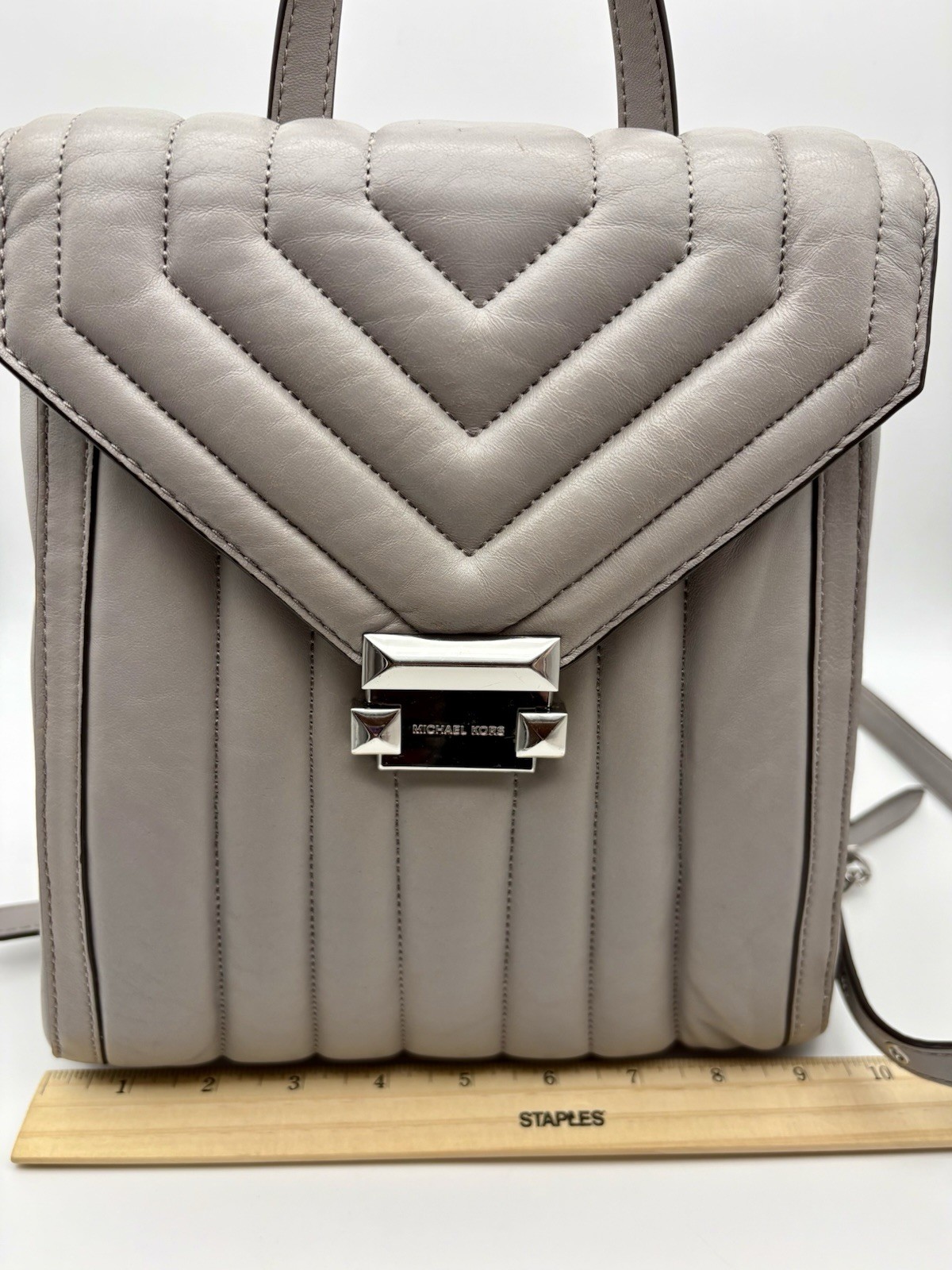 MICHAEL KORS Whitney Quilted Backpack Purse Women’s Grey Mini Leather Bag Cute