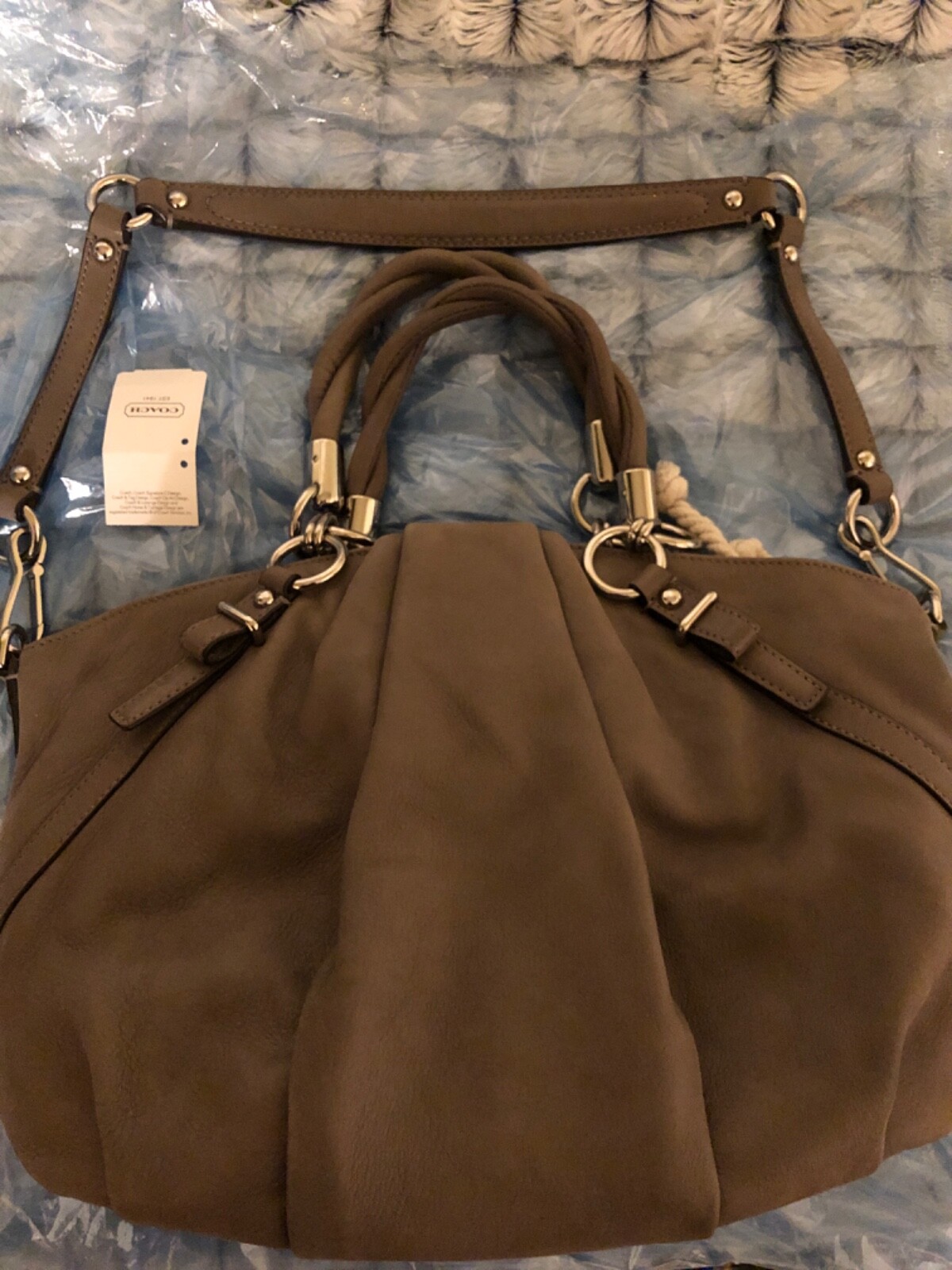 COACH Sofia Madison Grey Flint Leather Pleated Satchel Shldr Bag 22563