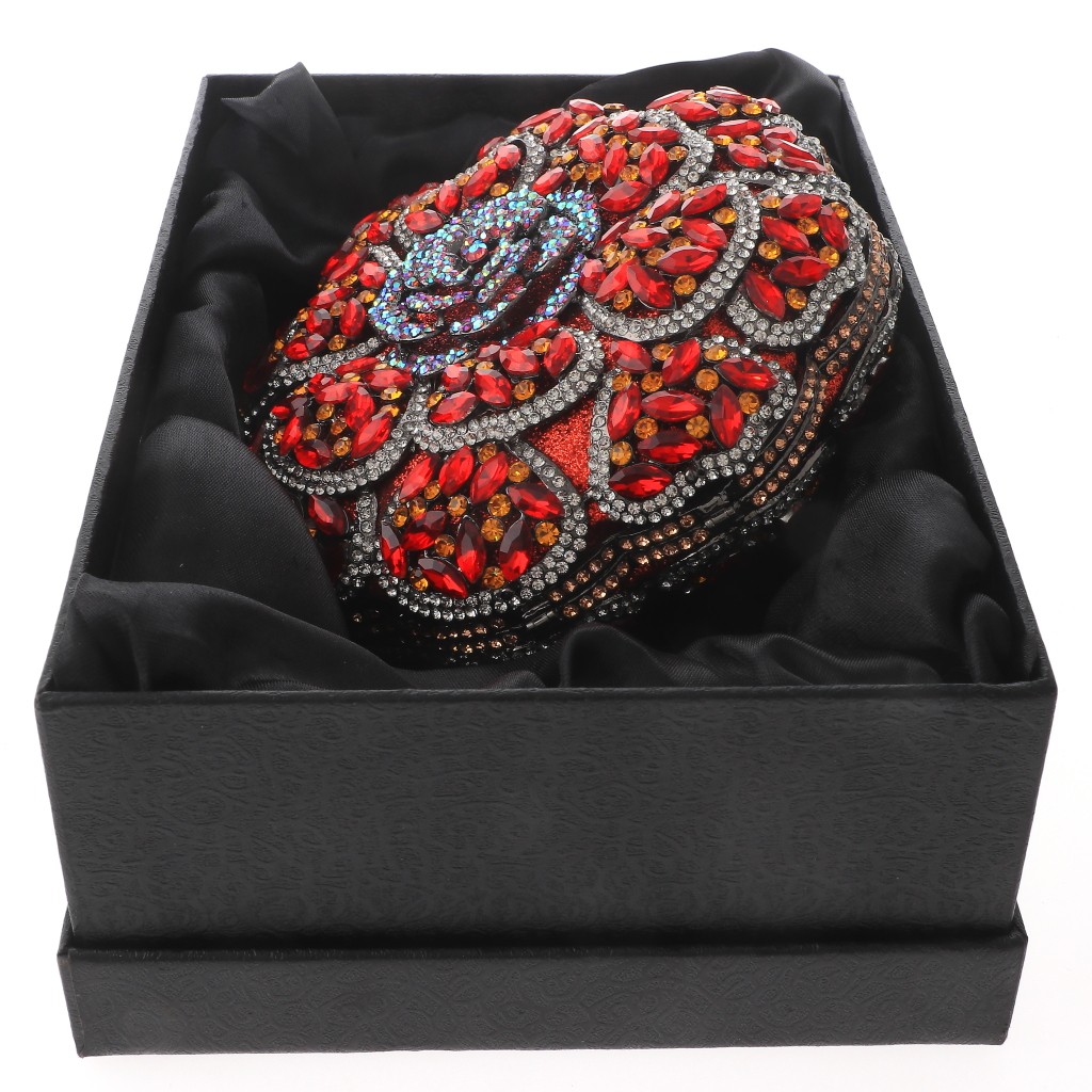 Hermatite Tone Alloy Metal High End Rhinestone Clutch Bag HB6023-RED