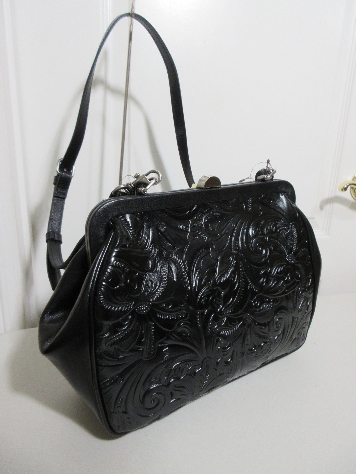 NEW PATRICIA NASH CLEMENTINE TOOLED BLACK SATCHEL/SHOULDER BAG