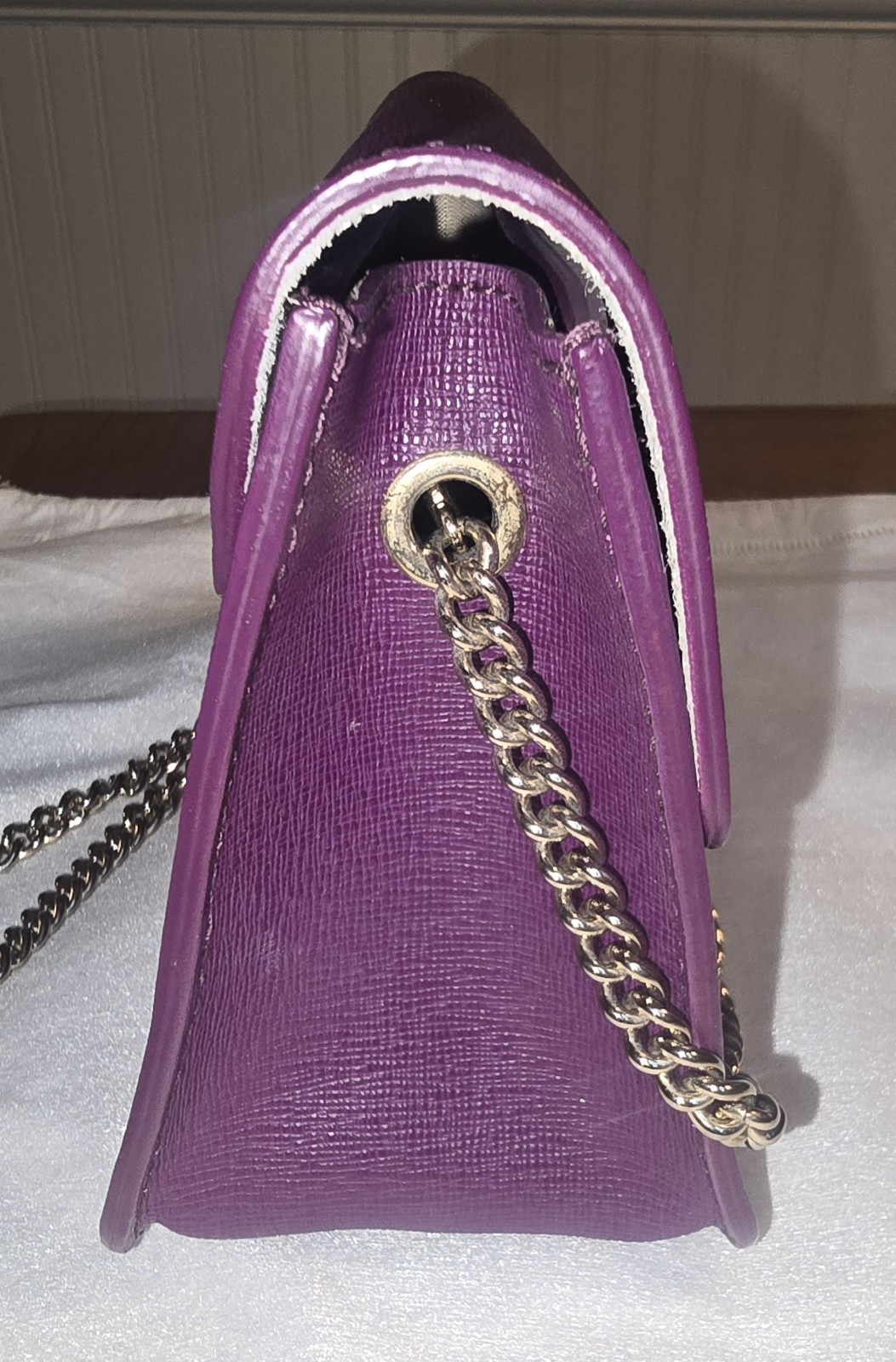 Furla Mini Julia Crossbody Purple Leather with Gold Chain