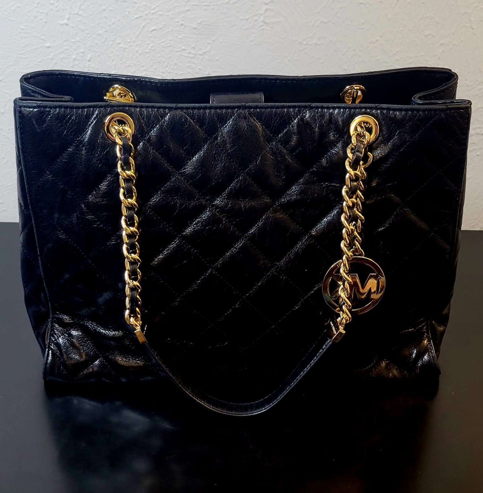 Michael Kors Black Leather Susannah Tote With Dust Bag And MK Charm VGC!