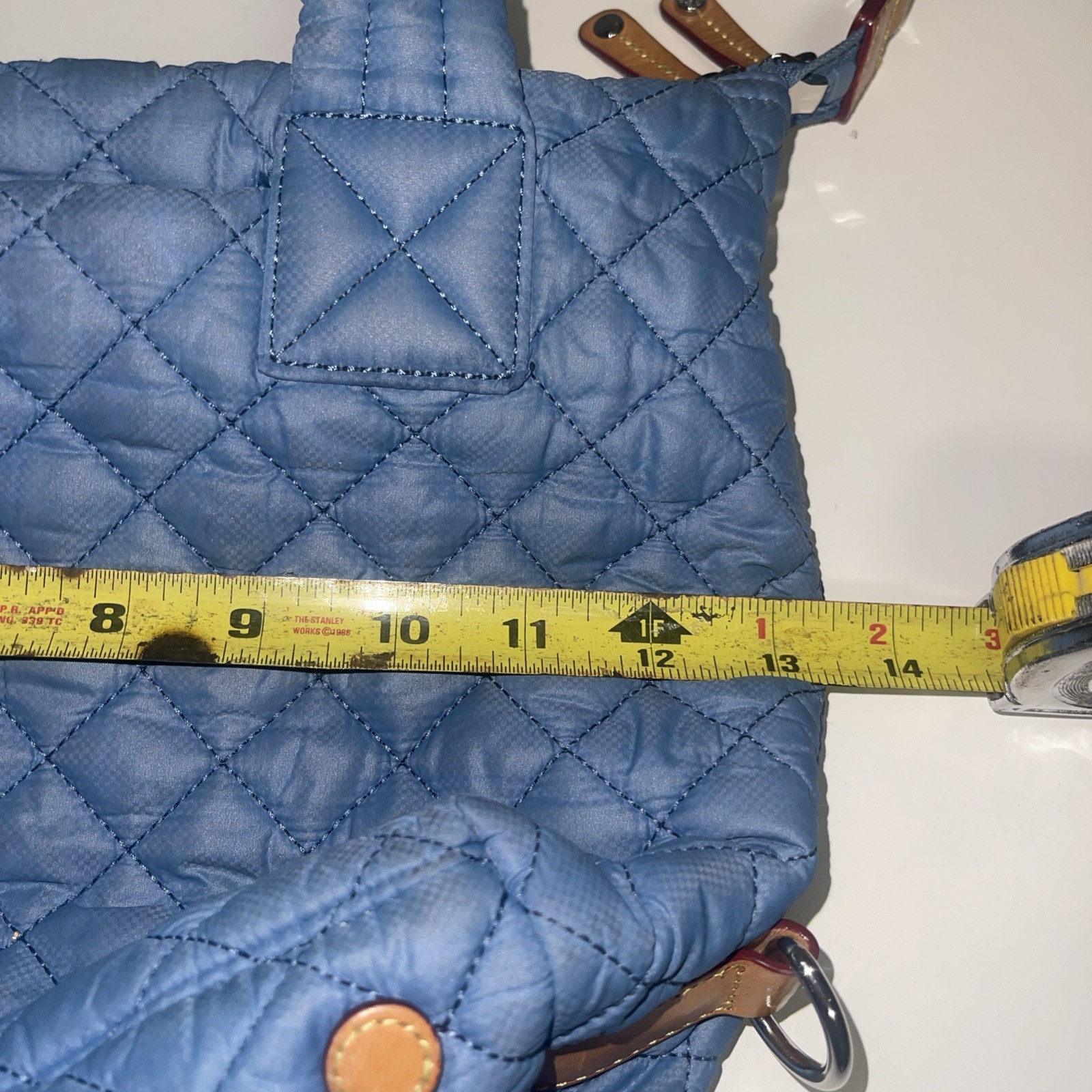 MZ Wallace Quilted Bag Blue Leather Trim Crossbody As Is