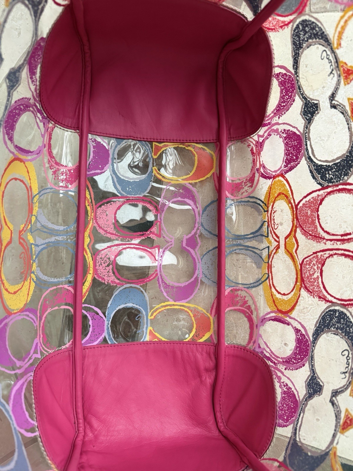 COACH MULTICOLOR SIGNATURE PVD CLEAR TRANSPARENT XLARGE TOTE 22513