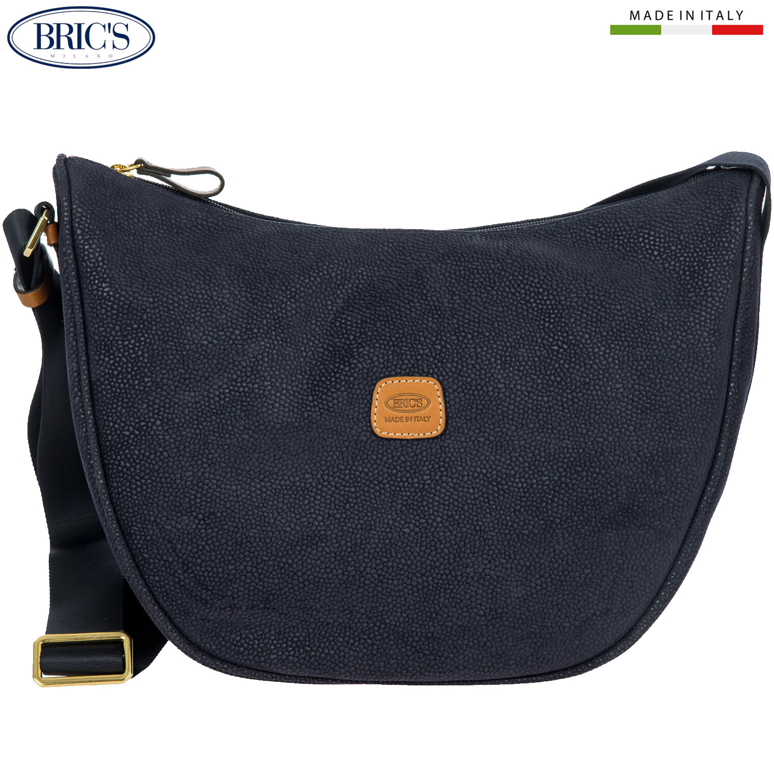 BRIC’S LIFE women’s crossbody half-moon crossbody bag blue fabric & leather