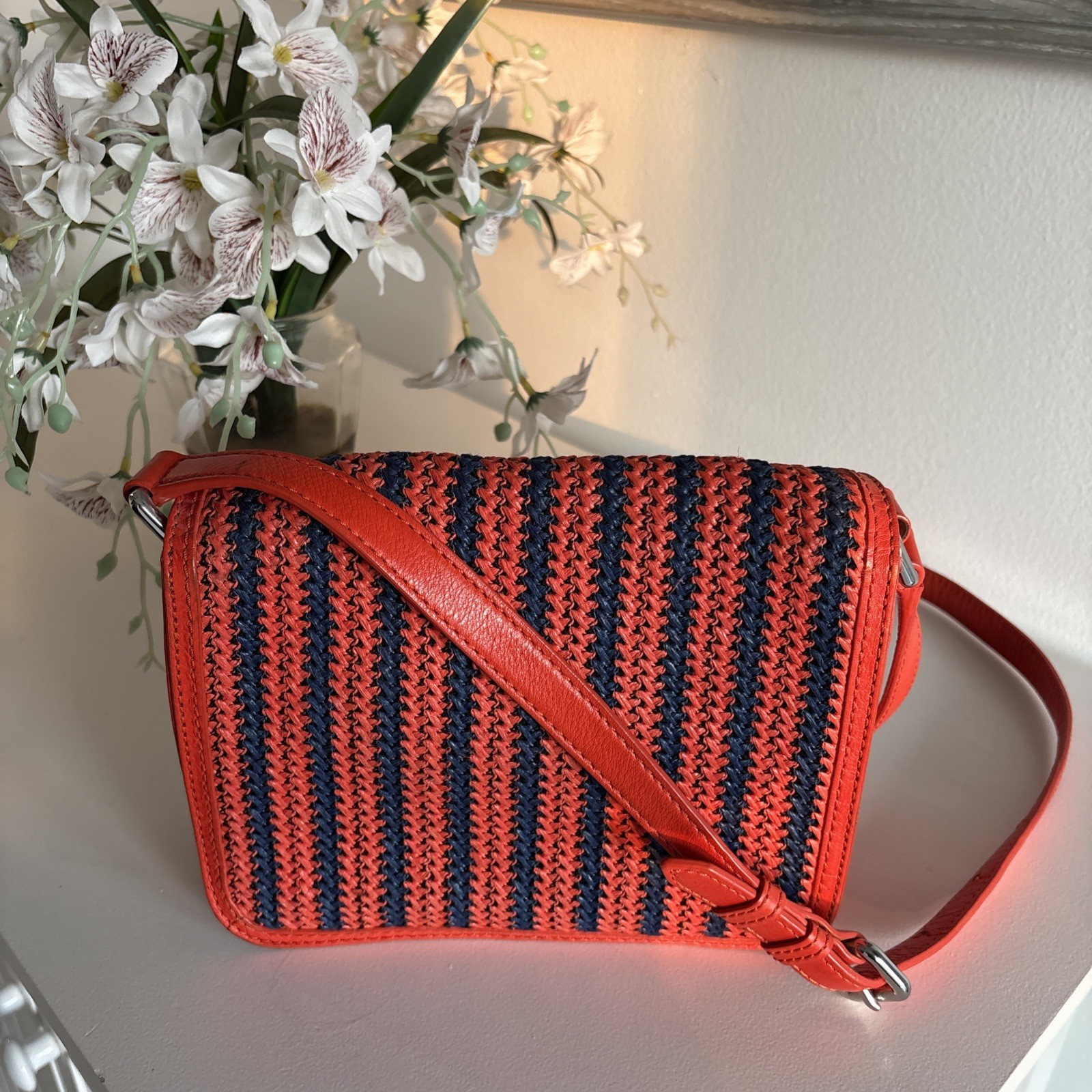 Marc by Marc Jacobs Orange and Navy Woven Stripe Crossbody
