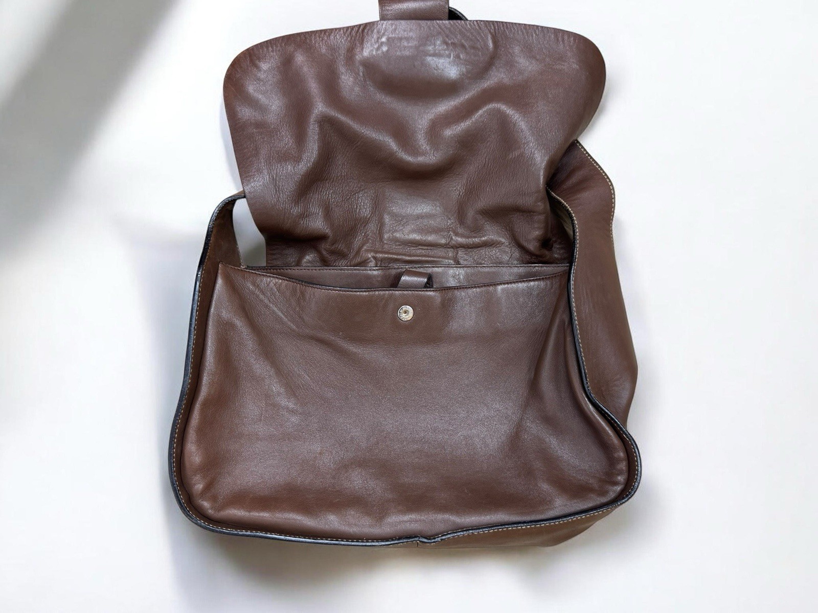 PRADA Brown Nappa Leather Hobo Shoulder Bag Silver Ring Auth Vintage Italy